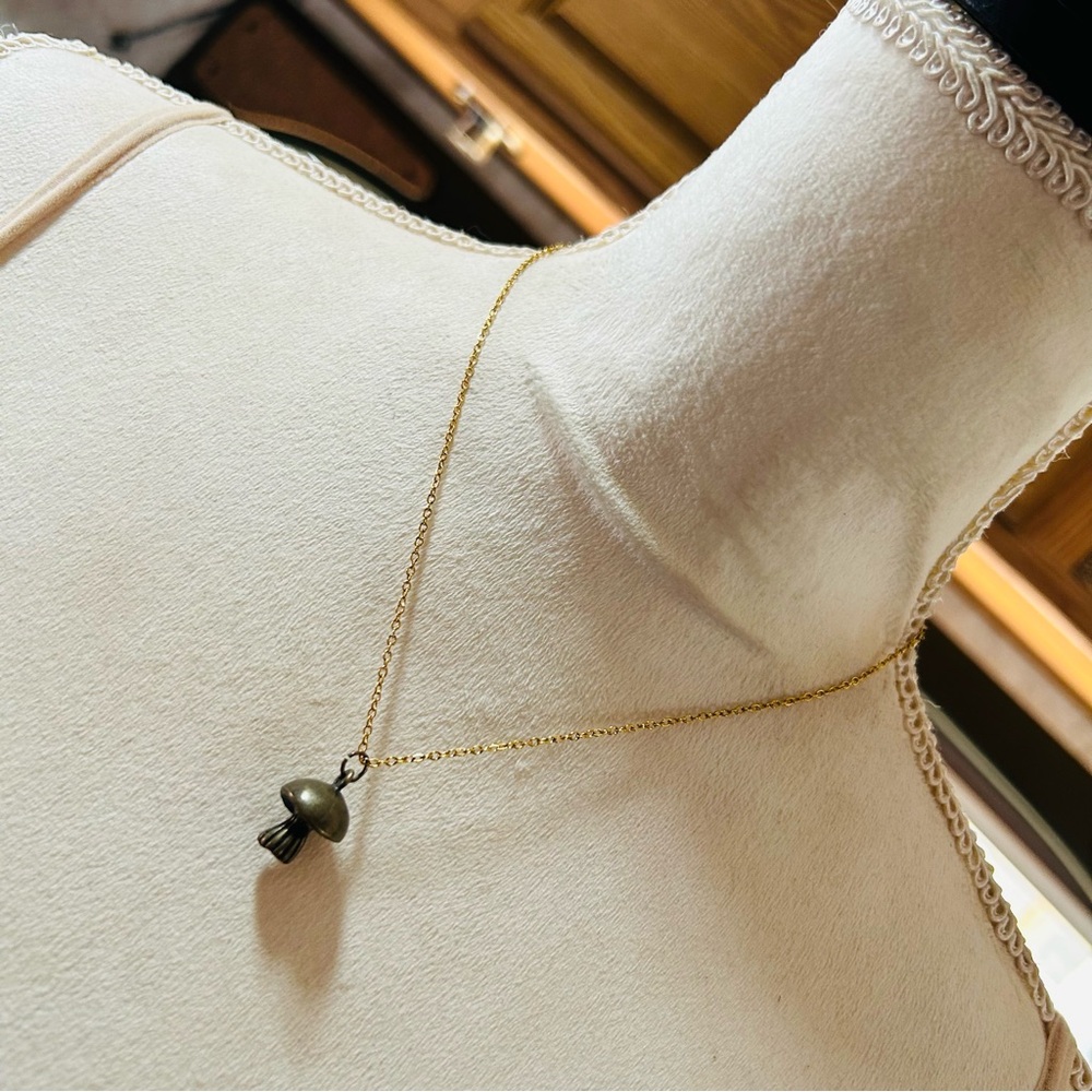 Handcrafted solid brass mushroom pendant on chain necklace